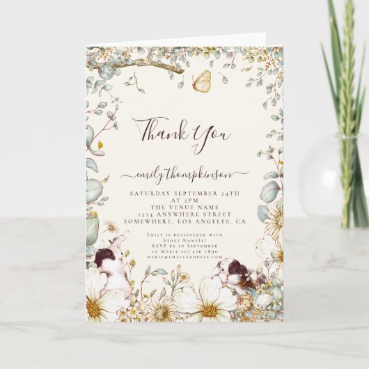 テンプラットバンニーベビーシャワーピクニックガールボーイ サンキューカード (正面)