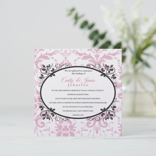 テンプルウェディングレセプション招待状ピンクコロネーション 招待状 (スタンド正面)