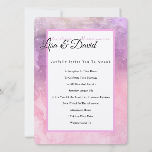 テンプルウェディングレセプション招待状 – ピンクウォーターカラー 招待状 (正面)