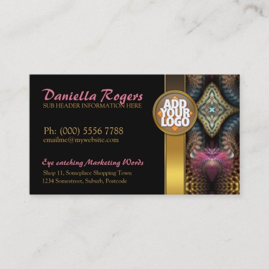 テンプルタペストリーフラクタルズ金ゴールドブラックビジネスカード 名刺 (正面)