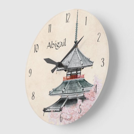 テンプルパーソナライズされたさくらんぼの花々日本 ラージ壁時計 (傾斜)