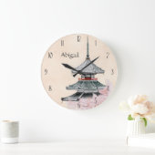 テンプルパーソナライズされたさくらんぼの花々日本 ラージ壁時計 (ホーム)