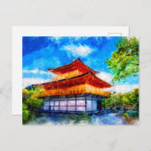 テンプル日本のアジアスタイル水彩画 ポストカード (正面/裏面)