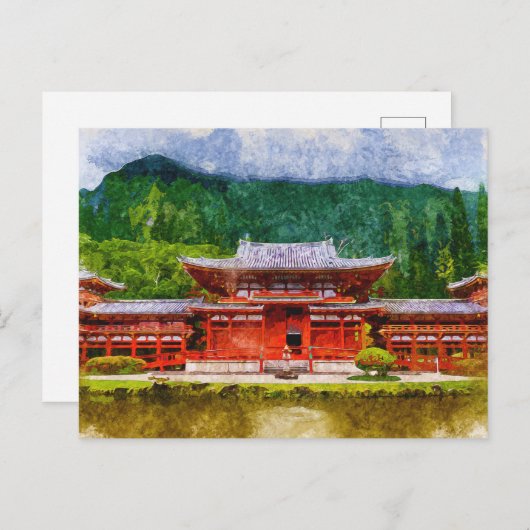 テンプル日本のアジアスタイル水彩画 ポストカード (正面/裏面)