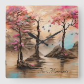 テンプル日本のズの花の森 スクエア壁時計 (正面)