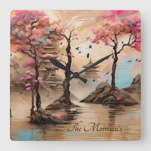 テンプル日本のズの花の森 スクエア壁時計 (正面)