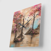 テンプル日本のズの花の森 スクエア壁時計 (傾斜)