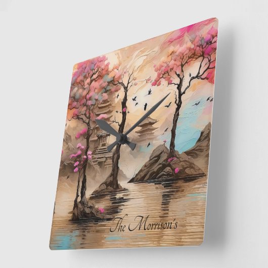 テンプル日本のズの花の森 スクエア壁時計 (傾斜)