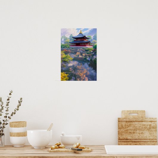 テンプル日本のビューティフルガーデン ポスター (キッチン)