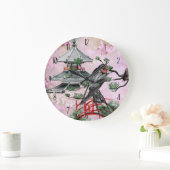 テンプル日本の・ツバメ・さくらんぼ・ブロッサム・ジャパン ラージ壁時計 (ホーム)