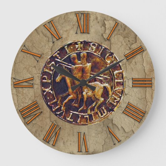 テンプル騎士団の中世の封印 ラージ壁時計 (正面)