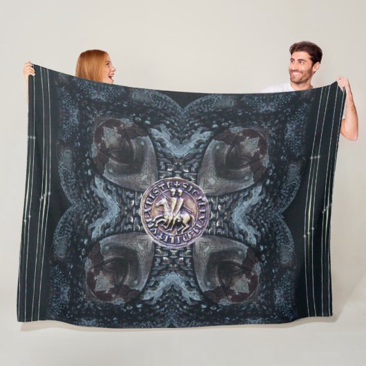 テンプル騎士団の紋章が刻まれた黒い鉄の十字架 フリースブランケット (インサイチュ)