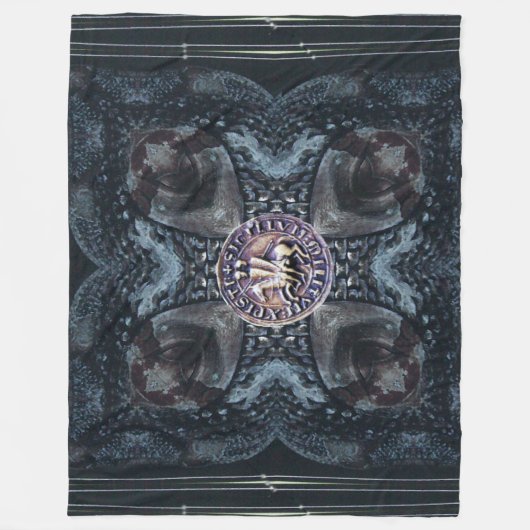 テンプル騎士団の紋章が刻まれた黒い鉄の十字架 フリースブランケット (正面)