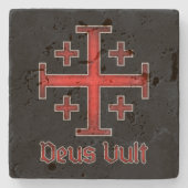 テンプル騎士団の紋章ロゴ Deus Vult 赤 ストーンコースター (正面)