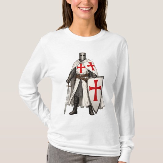 テンプル騎士団十字軍女性用長袖Tシャツ Tシャツ (正面)