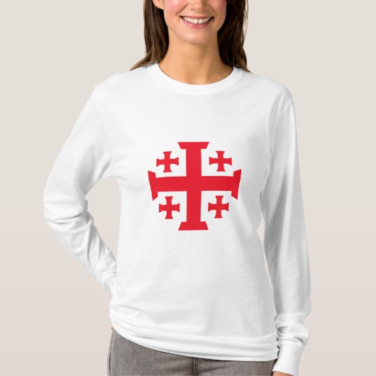テンプル騎士団 十字架柄 女性用ロングスリーブTシャツ Tシャツ (正面)