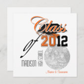 "テンプレートのオレンジ黒い卒業"クラス 招待状 (正面/裏面)