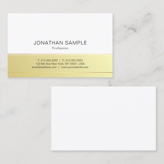 テンプレートのモダンでエレガントな金ゴールドの白のプロフェッショナル 名刺 (正面/裏面)