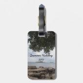 テンプレートの写真の長方形のカメラ ラゲッジタグ (裏面縦)