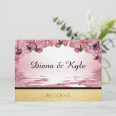 テンプレートの招待状を結婚する蝶ピンクの金ゴールド 招待状 (スタンド正面)