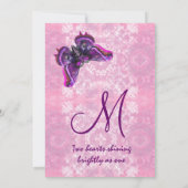 テンプレートを結婚している紫色およびピンクの蝶 招待状 (裏面)