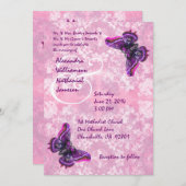 テンプレートを結婚している紫色およびピンクの蝶 招待状 (正面/裏面)