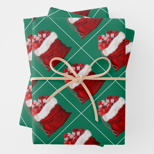 テンプレートエレガントクリスマスパインツリーグリーンギフト ラッピングペーパーシート (インサイチュ)