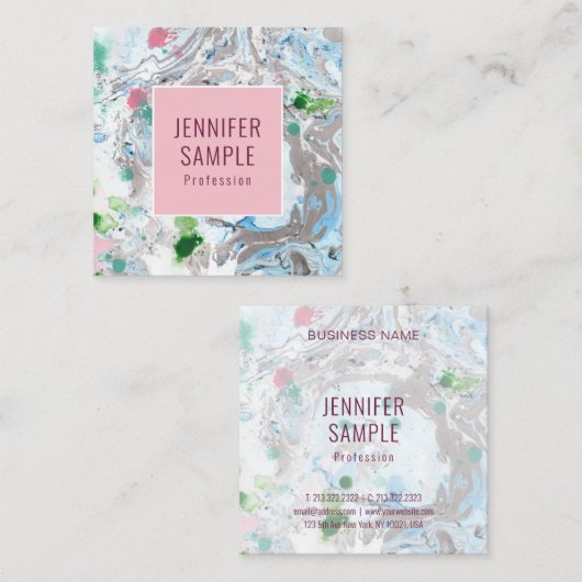 テンプレートエレガントピンクブルーグリーントレンディーモダン スクエア名刺 (正面/裏面)
