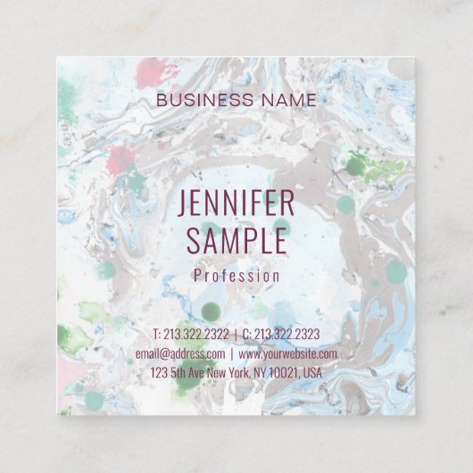 テンプレートエレガントピンクブルーグリーントレンディーモダン スクエア名刺 (裏面)
