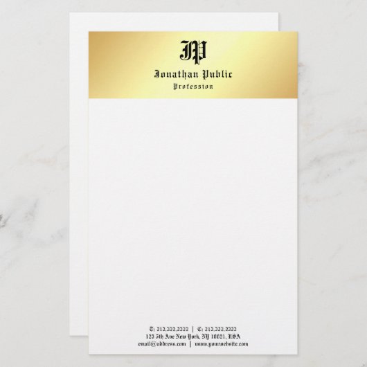 テンプレートエレガントヴィンテージ手書き金ゴールド白 便箋 (正面/裏面)