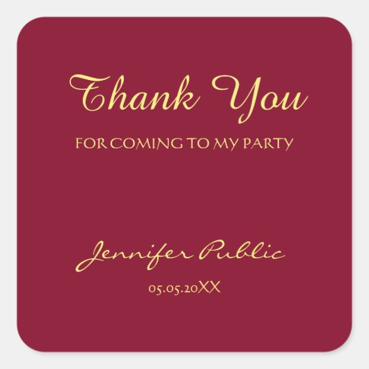 テンプレートカスタムタイポグラフィ金ゴールド文字ありがとう スクエアシール (正面)