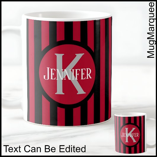 テンプレートストライプのレッドC81ロングネームイニシャルコーヒー コーヒーマグカップ