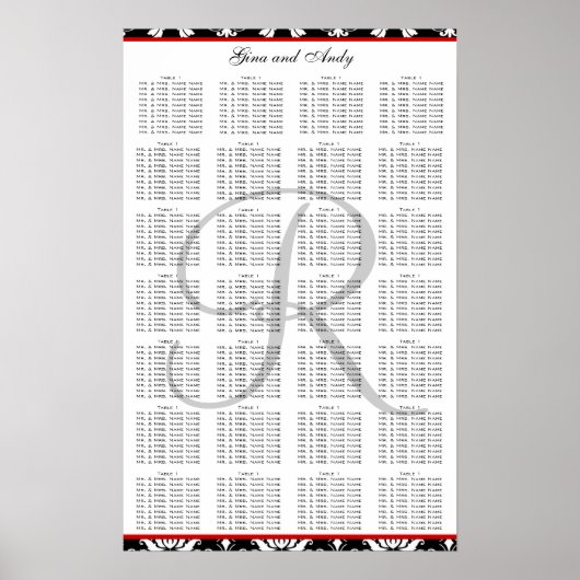 テンプレートダマスク結婚式のシーティングプランポスター ポスター (正面)