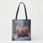 テンプレートトートバッグ雪の多い森の中のかわいいキツネ トートバッグ (正面)