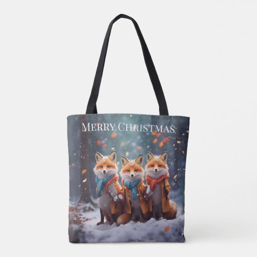 テンプレートトートバッグ雪の多い森の中のかわいいキツネ トートバッグ (裏面)