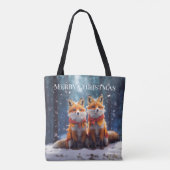 テンプレートトートバッグ雪の多い森の中のかわいいキツネ トートバッグ (裏面)