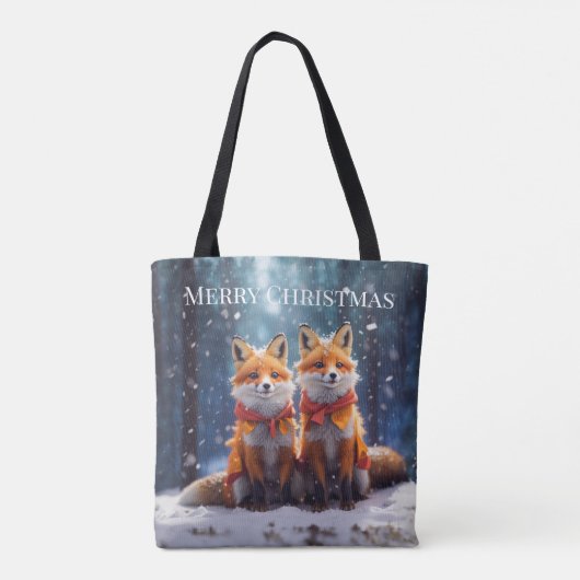 テンプレートトートバッグ雪の多い森の中のかわいいキツネ トートバッグ (裏面)