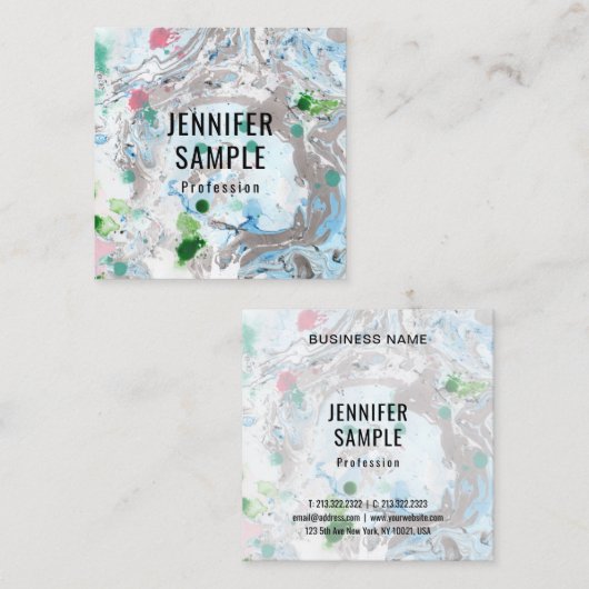 テンプレートピンクブルーグリーントレンディーモダン抽象芸術 スクエア名刺 (正面/裏面)