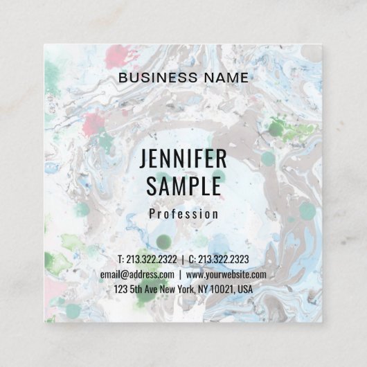 テンプレートピンクブルーグリーントレンディーモダン抽象芸術 スクエア名刺 (裏面)