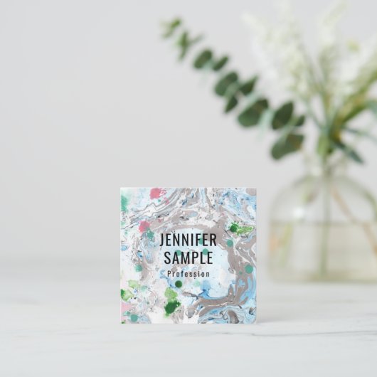 テンプレートピンクブルーグリーントレンディーモダン抽象芸術 スクエア名刺 (スタンド正面)