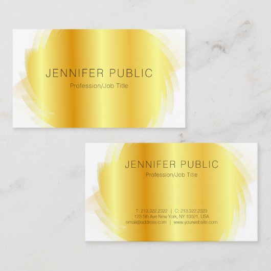 テンプレートフェイク金ゴールド白モダンエレガントシンプル 名刺 (正面/裏面)