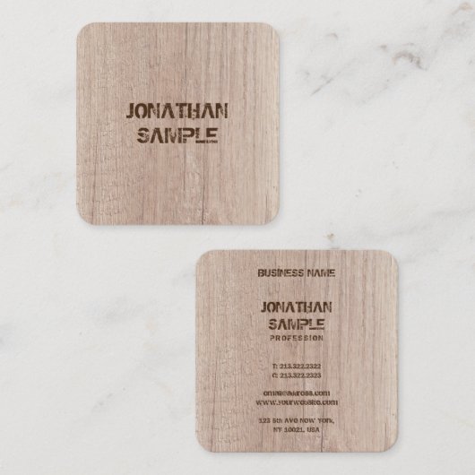 テンプレートプランクウッドボードルック動揺して文字 スクエア名刺 (正面/裏面)