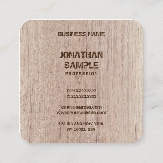 テンプレートプランクウッドボードルック動揺して文字 スクエア名刺 (裏面)