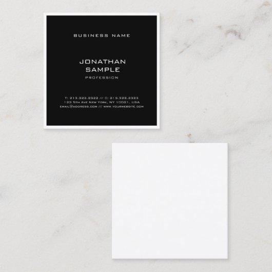 テンプレートモダンお洒落エレガント白黒ミニマル スクエア名刺 (正面/裏面)
