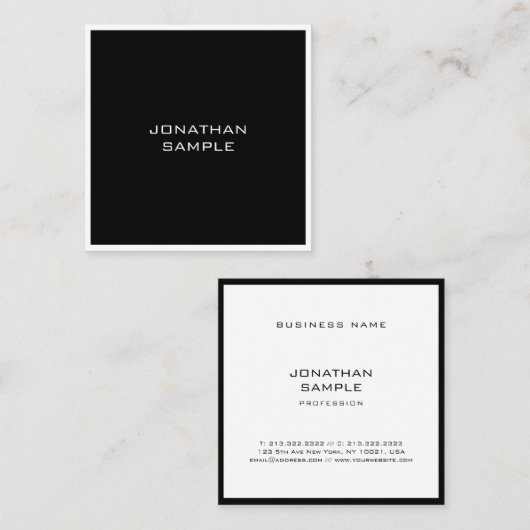 テンプレートモダンシンプルエレガント白黒スタイリッシュ スクエア名刺 (正面/裏面)