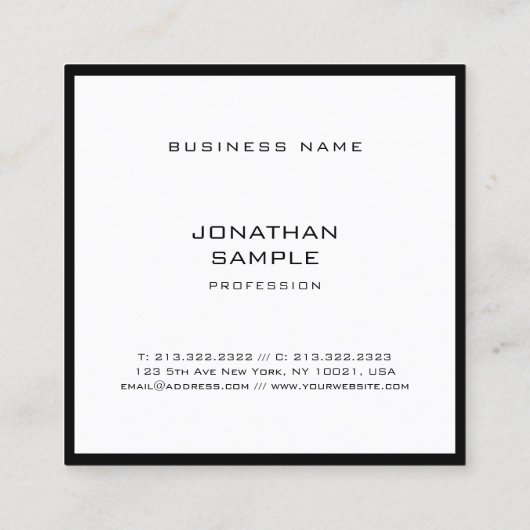 テンプレートモダンシンプルエレガント白黒スタイリッシュ スクエア名刺 (裏面)