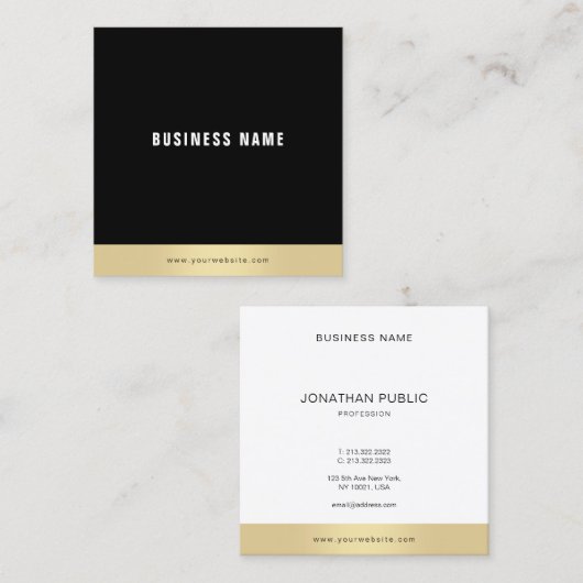 テンプレートモダンシンプル金ゴールド白黒エレガント スクエア名刺 (正面/裏面)