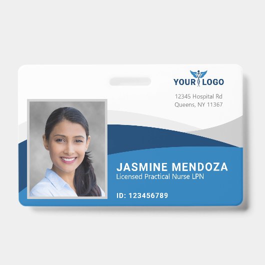 テンプレートモダン従業員の写真ロゴ名ナースID バッジ (Front)