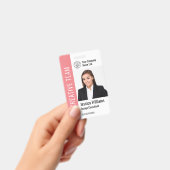 テンプレートモダン従業員の写真ロゴ名ピンク バッジ (手持ち)