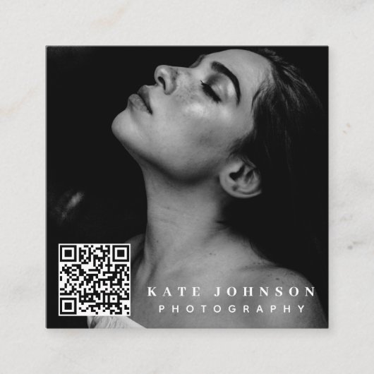 テンプレート写真QRコードソーシャルメディアのアイコン スクエア名刺 (正面)